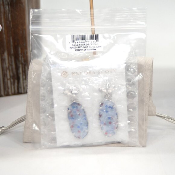 Kendra Scott Elle Rhodium Star Red Blue Iridescent Mother of Pearl Earrings NWT - Picture 6 of 6